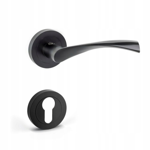 Klamka czarna okrągła KOMETA komplet szyld wkład