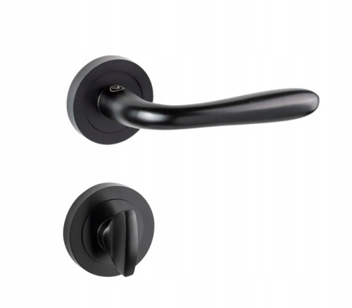 Klamka czarna KARO okrągła KOMPLET z szyldem WC