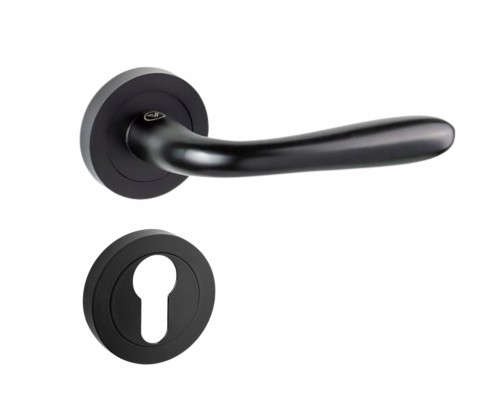 Klamka czarna KARO okrągła KOMPLET z szyldem wkład