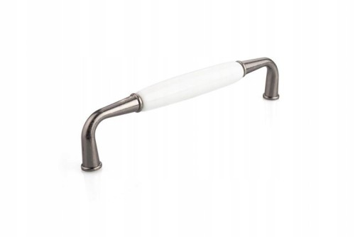 Antyczny srebrny-biały uchwyt meblowy rurka 128 m