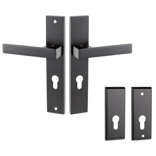 Klamka zewnętrzna czarna 90 PRAWA + szyld górny VI 